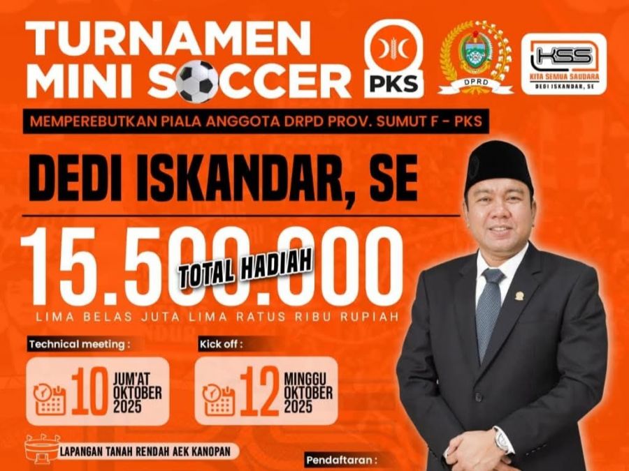 Anggota DPRD Sumut  Dedi Iskandar Fraksi PKS Segera Gelar Turnamen Mini Soccer  Cup, Oktober 2025