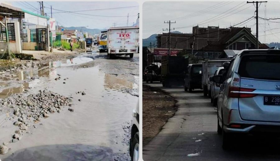 Jalan Berlubang Depan Gang Karya Berastagi Kembali Penyebab Kemacetan,Pemkab diharapkan Beri Solusi