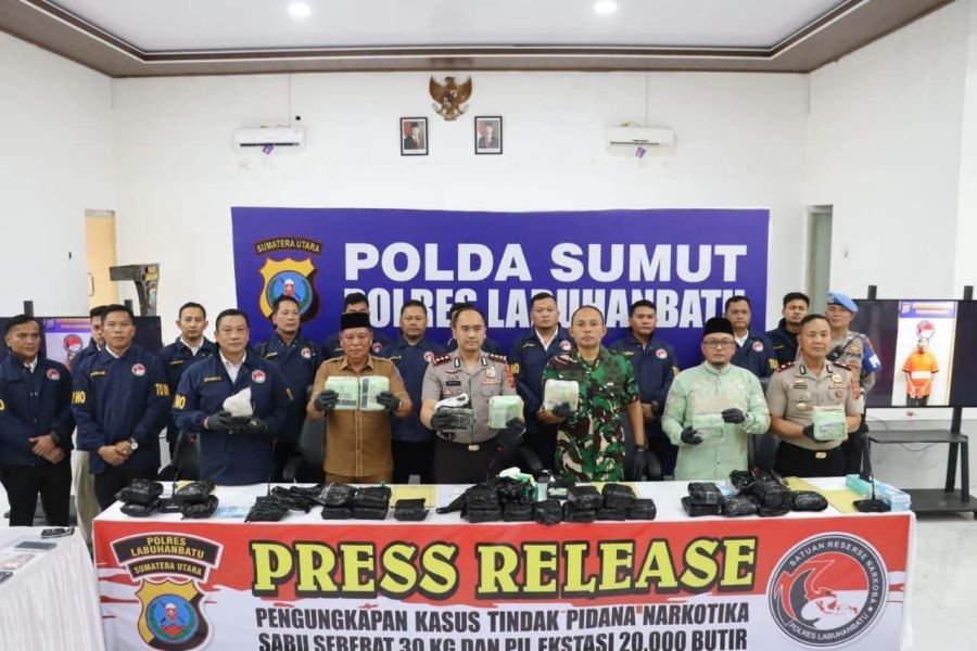 Polres Labuhanbatu Gagalkan Jaringan Narkoba Antar Provinsi, Sita 30 Kg Sabu dan 20 Ribu Ekstasi