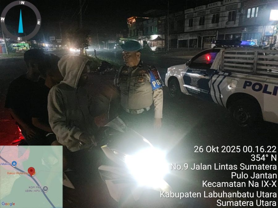 Polsek Na IX X Gelar Patroli Blue Light, Antisipasi Balap Liar dan Tindak Kejahatan Malam Hari