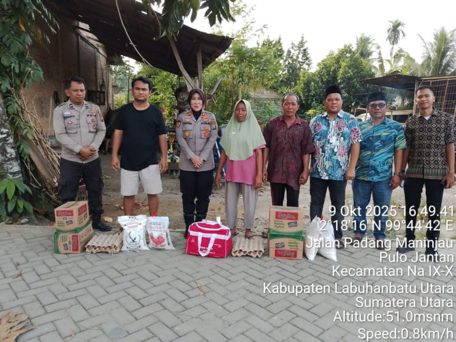 Polsek Na IX-X Salurkan Bantuan Sosial untuk Korban Puting Beliung di Desa Kampung Pajak
