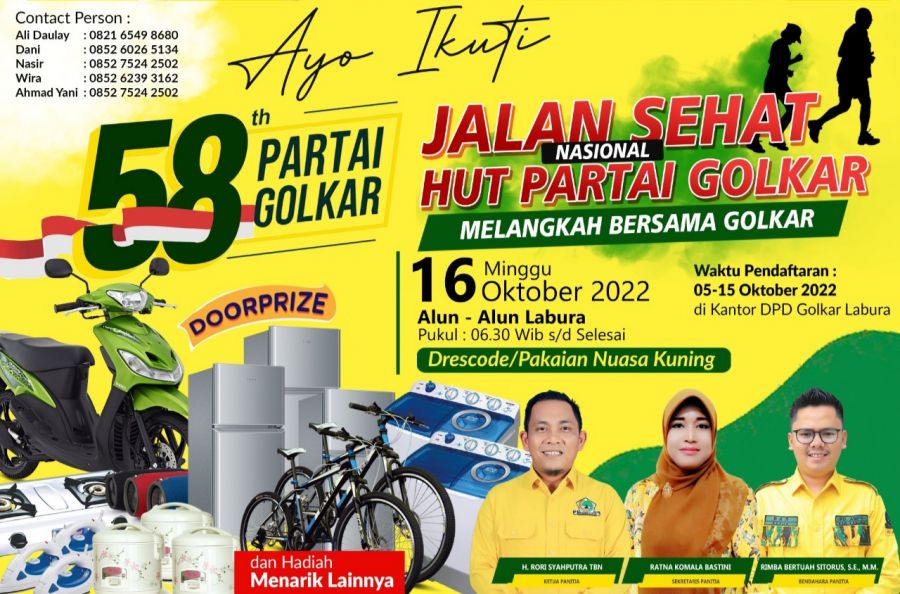 Sambut HUT Ke 58 Th,  DPD Partai Golkar Labura Gelar Jalan Santai  Di Alun-Alun Aek Kanopan