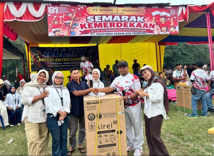 Semarak Kemerdekaan, PT Socfindo Aek Pamienke Bagikan Puluhan Hadiah Dari Kulkas hingga Mesin Cuci